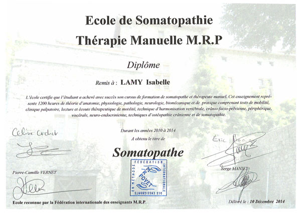 Diplôme en somatopathie - Isabelle LAMY, Bretagne